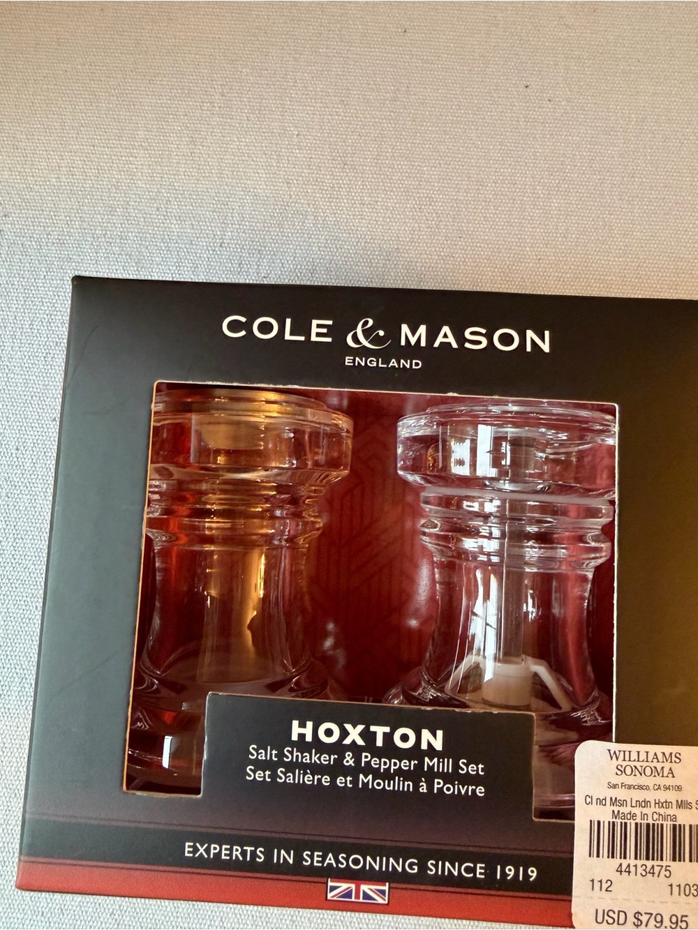Cole & Mason Hoxton Salt and Pepper Mill Set - Acrylic William Sonoma 4” NWT 80